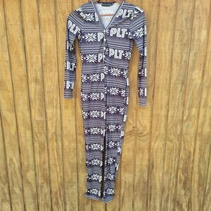 Pretty Little Thing Fair Isle Black One Piece Button Up Unionsuit Womens Size 6